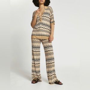River island beige chevron knit polo top and pants
